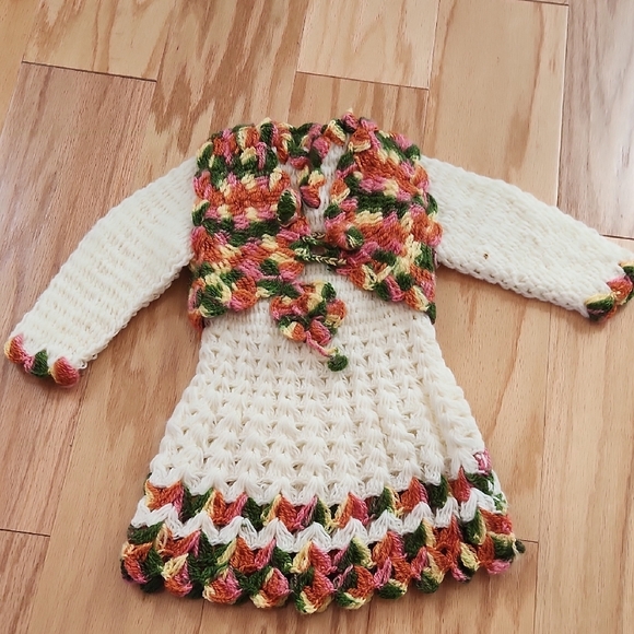 Crochet Dress With Multicolor Knit Cardigan 12-18 Months - Picture 6 of 16